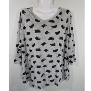 HM+ Womens 2XL‎ Grey Black Abstract Brushstroke Raglan 3/4 Sleeve Knit Top